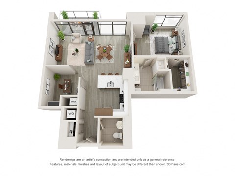 A12 one bedroom two bath floorplan